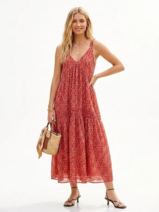 Joie Dresses & Skirts - JOIE BONDI V-NECK TIERED SLEEVELESS MIDI DRESS